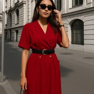 80s Rouie Raw Silk Dress Midi Wrap Asymmetrical Collar Double Breasted Vintage